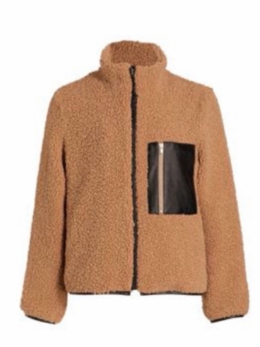 Ena Pelly Tan Teddy Jacket with Black Pocket